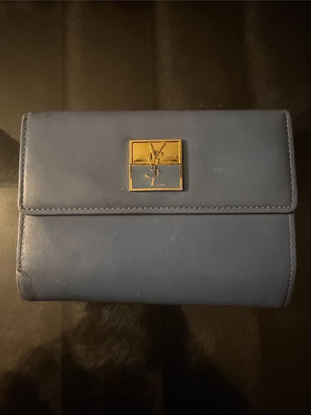 Saint Laurent Slate Blue Leather Wallet with Gold Hardware
